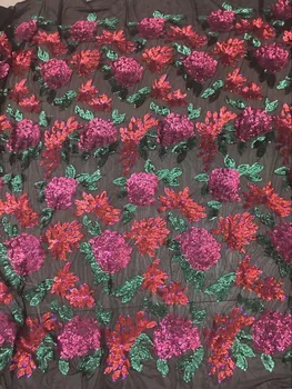 

African Lace Fabric 2017 French Sequins Net Lace new mei red pink green sequin fabric 5 yard High Quality African Tulle lace