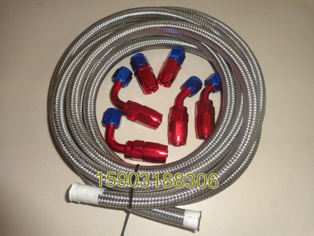 

8 AN Stainless steel braided fuel oil line AN8 silver hose line 20ft and 6pcs fittings