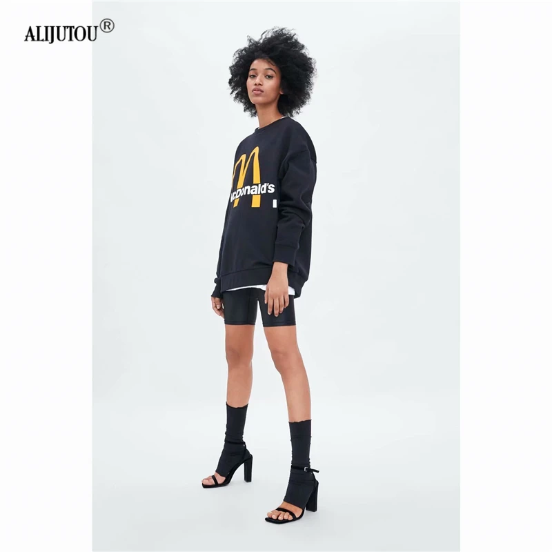 Zaraing&M Spring 2019 Black Casual Knitted Sweatshirt Women O Neck Long Sleeve Loose Pullover Letter Streetwear Sweatshirt Mujer