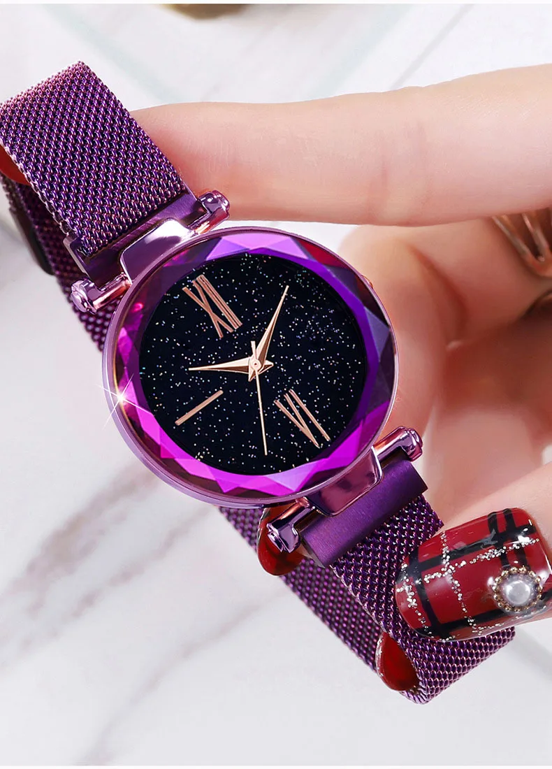 2019 New Fashion Rosy Gold Mesh Magnet Starry Sky Quartz Watch Women Casual Watches Relogio Feminino Ladies Wrist Watch Hot Sale