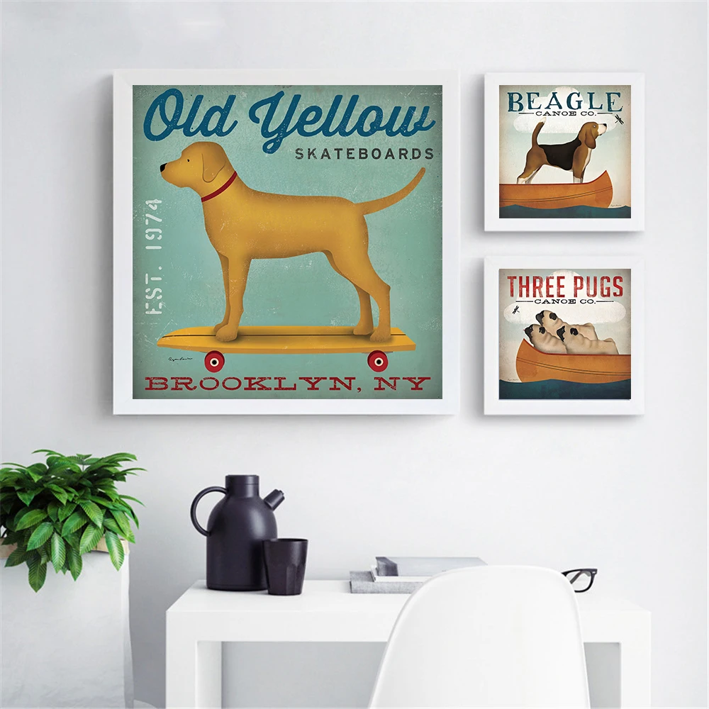 Canvas Wall Art Retro Dogs Animals Painting Vintage Posters and Prints