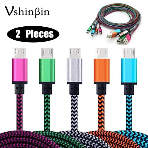 Vshinbin 2 قطع مايكرو usb مزامنة بيانات شاحن كابل لسامسونج xiaomi هواوي المعمرة نايلون سلك الروبوت جهاز الكابلات 1 متر 2 متر 3 متر