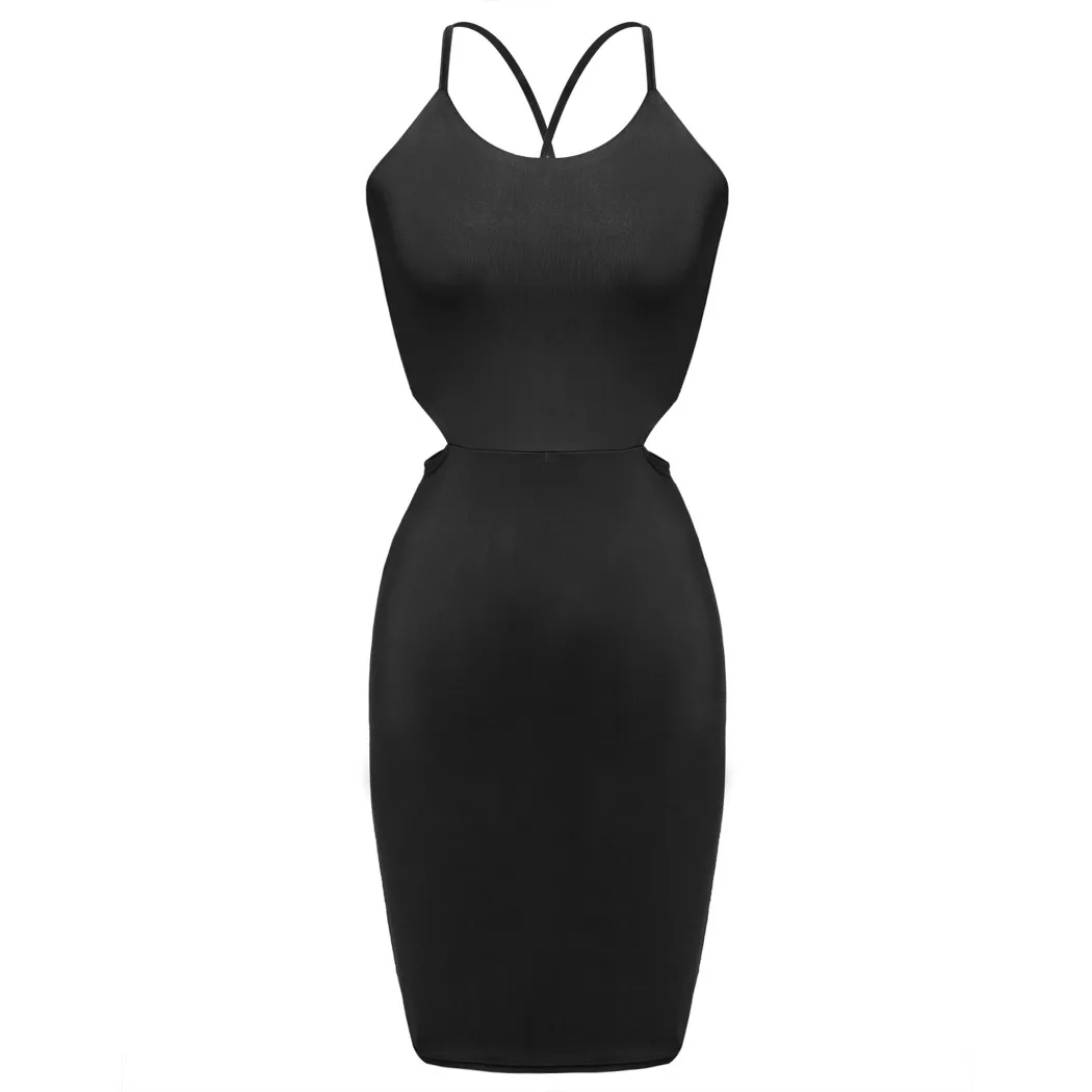 High Quality Women Backless Dress Sexy Black Bandage Club Dress Stretch