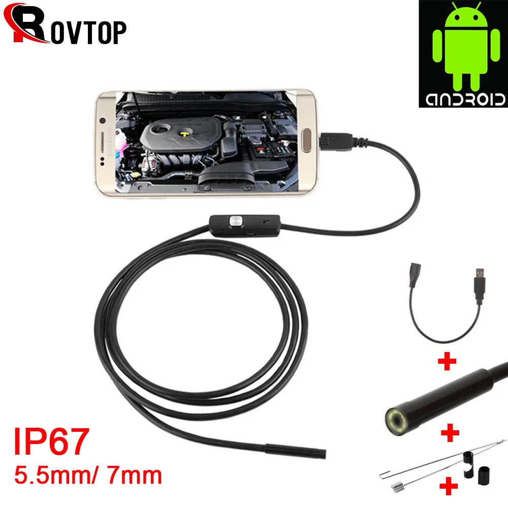 Rovtop Endoscope USB Android Endoscope Camera Waterproof Inspection Borescope Flexible Camera 5.5mm 7mm for Android PC Notebook