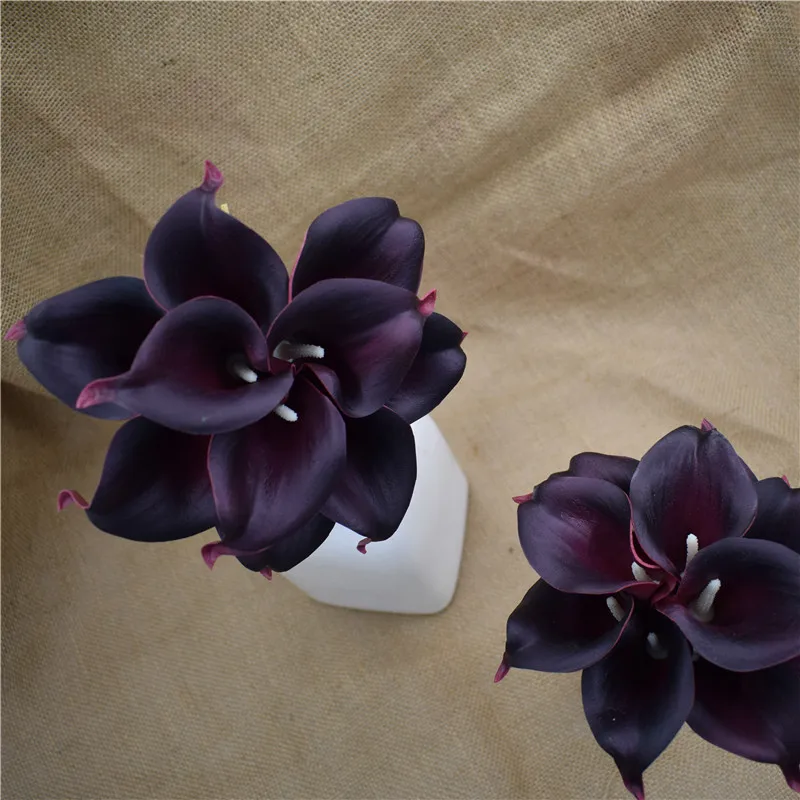 Black Burgundy Calla Lilies Real Touch Flowers For Silk Wedding Bouquets, Centerpieces, Wedding Decorations