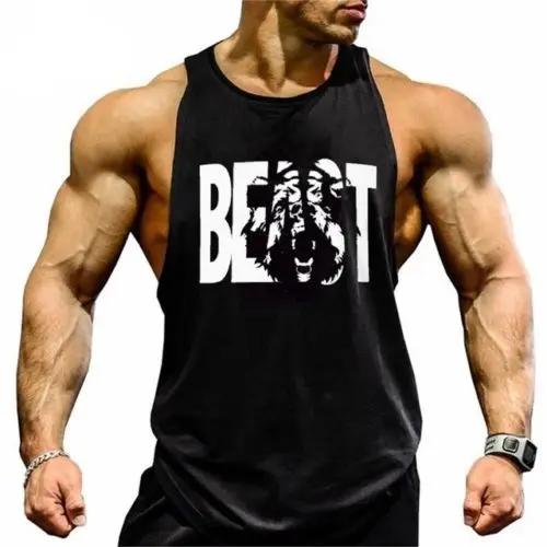 

Men's Fitness Beast Tank Tops Gyms Skull Printed Breathable Pullover Absorb Sweat Vests Workout Singlet