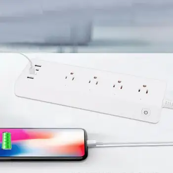 

4 USB Ports and 4 US Plug Jack WiFi Remote Control Smart Power Socket 120V Household Smart Power Socket