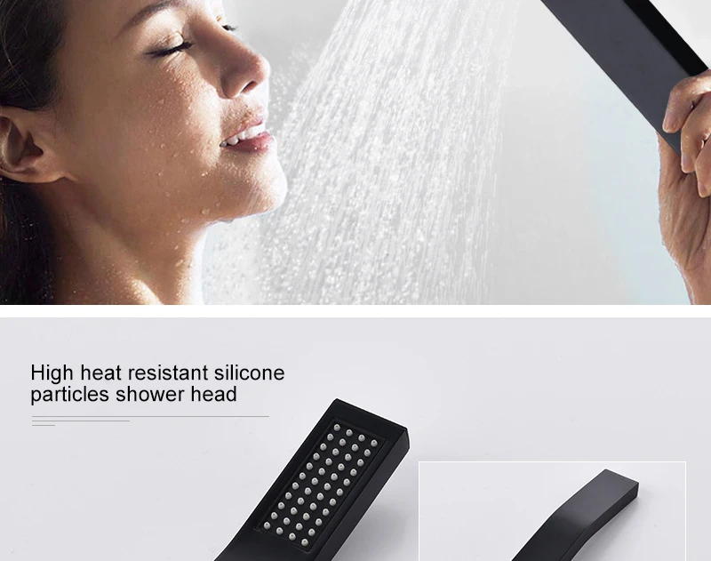 DCAN Brass Black Bathroom Rain Waterfall Shower Panel Set Thermostatic Massage System Tub Faucet with Jets & Hand Shower System (20)