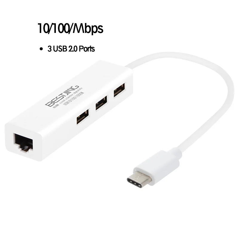 Bestjing USB-C Hub Type C to 3 Port USB 2.0 Ethernet Lan RJ45 Network Adapter for MacBook Pro PC Laptop Drop Shipping | Компьютеры и