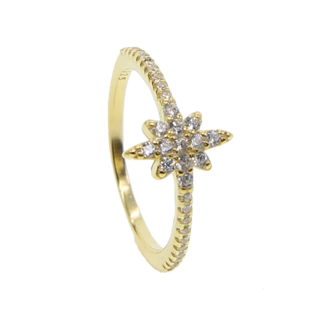 Нежный золотистый цвет сверкающие листья Настоящее серебро 925 проба кольцо с кубическим цирконием для женщин Простые изящные милые ювелирные изделия