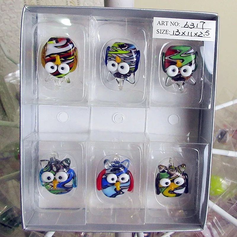 

Custom hand made high quality Murano glass Mixed colors owl figurines garden landscape glass cartoon animal decoration Pendant