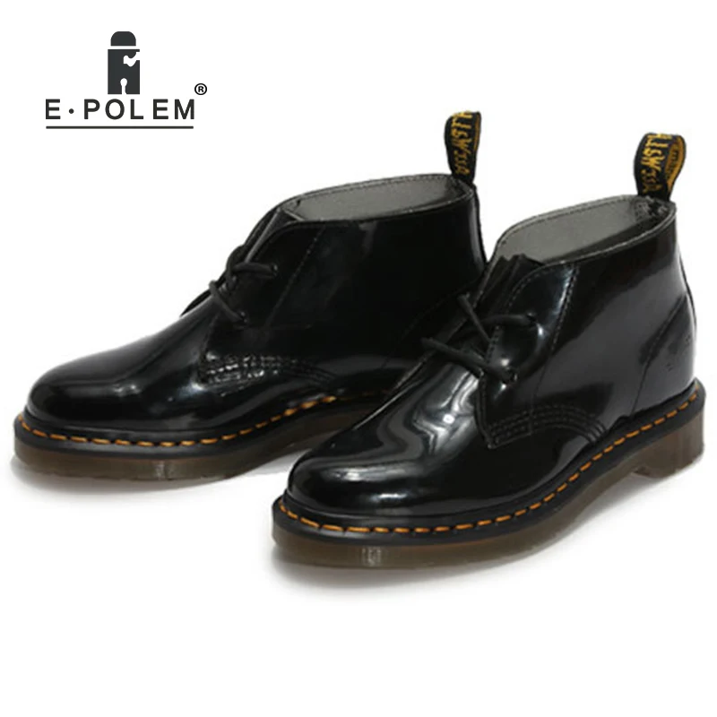 

Shimmer Black Unisex Genuine Patent Leather Boot Shoes Work Martin Boots Platform Autumn Winter Vintage Casual Ankle Boots
