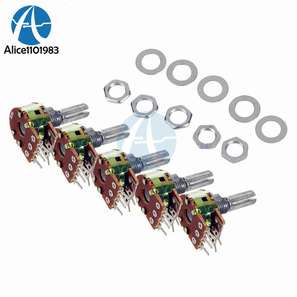 5 Pz B10K 10K Ohm Potenziometro 6 Pin Albero Diviso Rotativo Lineare Stereo Doppio Conico Potenziometri