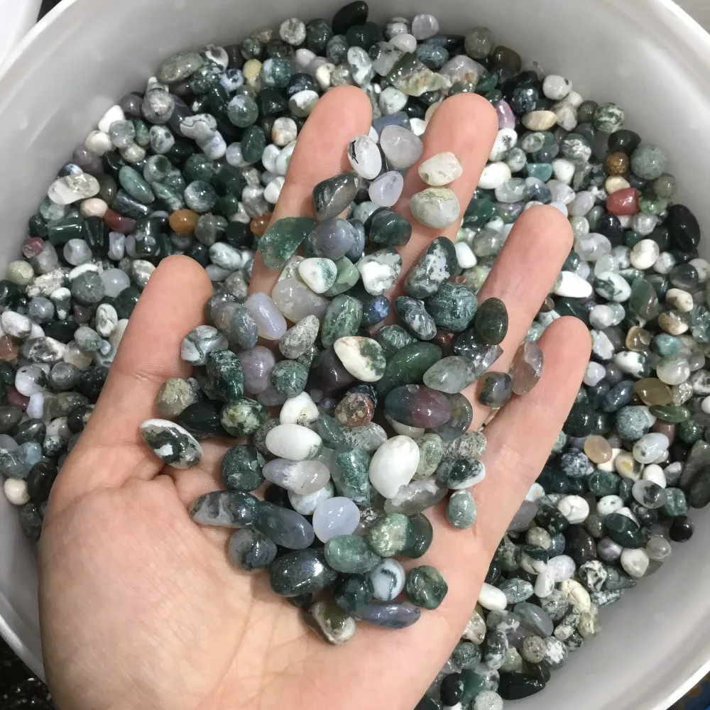 Polished moss Agate gravel natural quartz crystal Tumbled Stones For