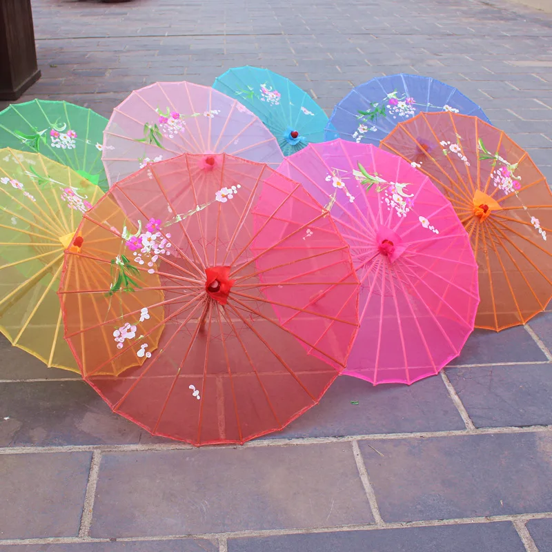 30pcs 7 Colors Available Chinese Long-straight Transparent Silk Yarn Floral Craft Umbrellas Fancy Dance Parasols wen4711 | Дом и сад