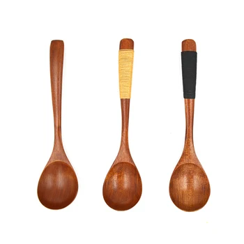 

3pcs Wooden Spoons Large Long Handled Spoon Kids Spoon Wood Rice Soup Dessert Spoon Wooden Utensils Kitchen Dinner Tableware Set