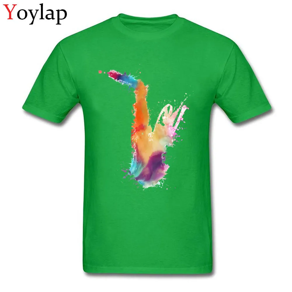 Casual T-shirts Fashion O-Neck Saxophone musical instrument art Cotton Fabric Men's Tops T Shirt Summer Short Sleeve Tee-Shirts green