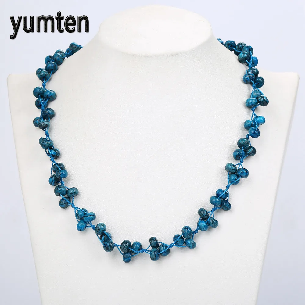 

Yumten Blue Turquoise Necklace Natural Stone Crystal Ladies Bead Chain Fashion Natural Elegant Women Jewelry Wholesale 5 PCS