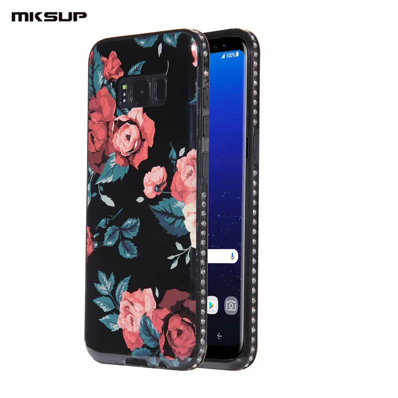 Luxury Floral Pattern Bling Diamond Phone Case for Samsung Galaxy S8 G950 G950F Soft Silicone TPU Protector Shell Bag Back Cover cases-for-s8+ : image Luxury Floral Pattern Bling Diamond Phone Case for Samsung Galaxy S8 G950 G950F Soft Silicone TPU Protector Shell Bag Back Cover cases-for-s8+