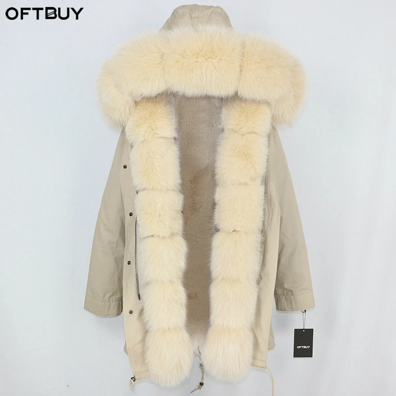 Женская длинная парка OFTBUY теплая куртка с натуральным мехом лисы