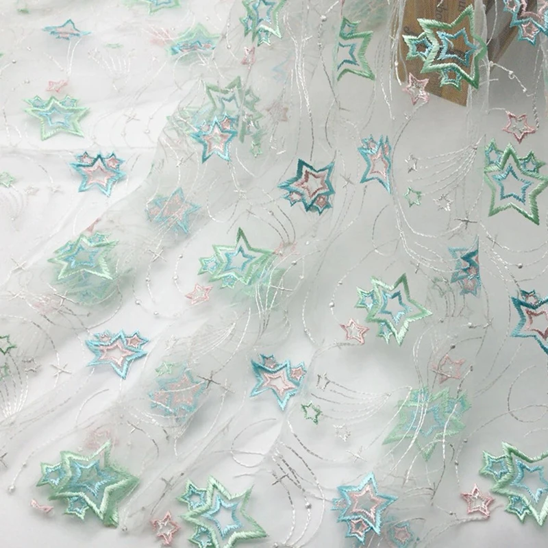 130X100 см кружевная Вышивка Марля печать Звезда Сетка кисточкой Тюль Ткань для детей юбка для свадебной вечеринки платье - Цвет: Зеленый