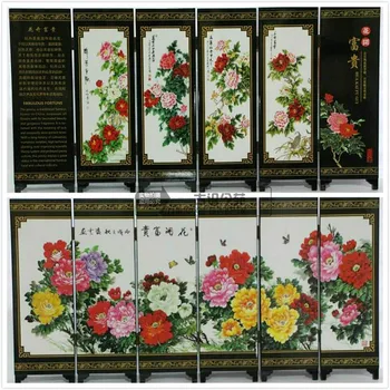 

Art Classical Chinese Lacquer Handwork Painting Blooming flowers Auspicious Screen Decor