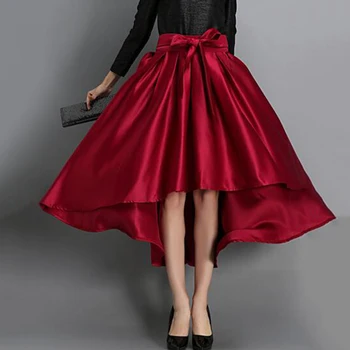 

High Low Fashion Women's Skirts Satin With Sashes Custom Made Formal Party Skirts A-Line New Coming Prom Skirt High Quality