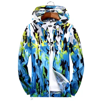 

b New Men Women Ultra-Light Gradient Printed Skin Jackets Men's Coats Thin Spring Autumn Quick Dry Women Hooded Coats