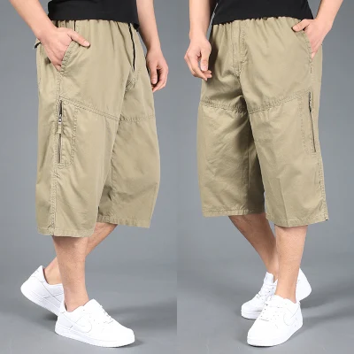 Летние мужские шорты размера плюс, xxl, 4xl, 5xl, 6xl, хлопковые повседневные шорты цвета хаки с эластичной резинкой на талии, короткие брюки в стиле хип-хоп, большие - Цвет: color 1