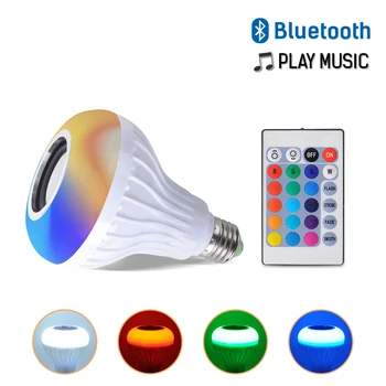 

LED Bluetooth Music Light Bulbs 7+3W 110V-265V Wireless Remote Control Color Changing Light Bulb RGB+White Bluetooth Sound Bulb