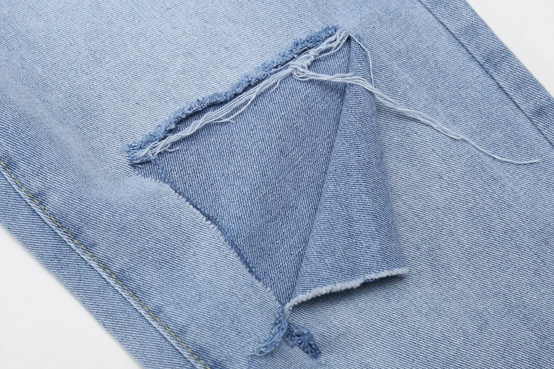 Coreano Sueltos Moda Nueva Rizado Denim Mujeres Las 2019 Marea Pantalones Azul De Estudiante Primavera Vaqueros Agujero 8Aqnzx1