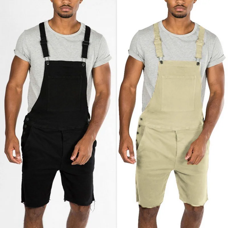 

2019 Summer Men Vintage Jeans Jumpsuits Shorts Casual Mens Retro Distressed Denim Bib Overalls Men Classic Suspender Short Pant
