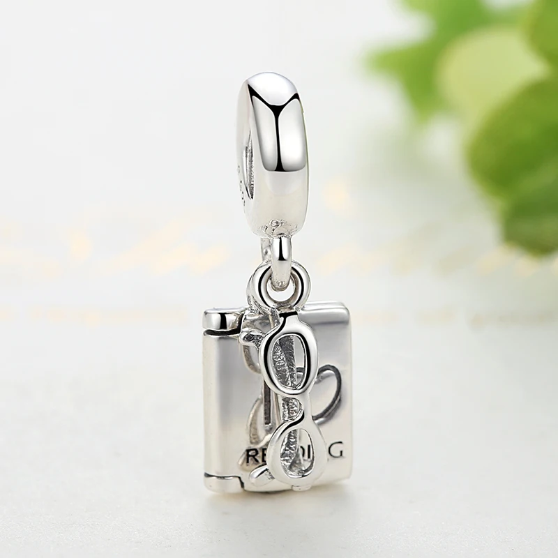 ELESHE 925 Sterling Silver Beads I Love Reading Book with Glasses Dangle Charm Fit Original Bracelet Necklace DIY Jewelry Making
