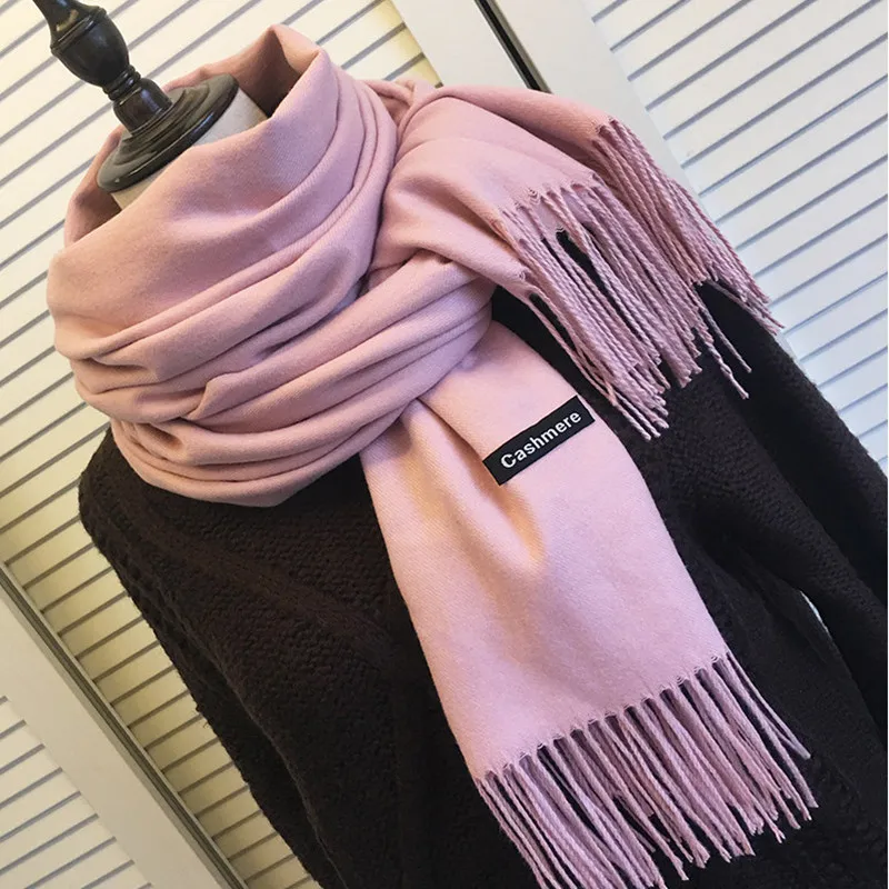 

Women Solid Color Cashmere Scarves Tassel Winter Thick Warm Hijab Scarf Echarpes Foulard Femme Female Bandana Shawl Sjaals