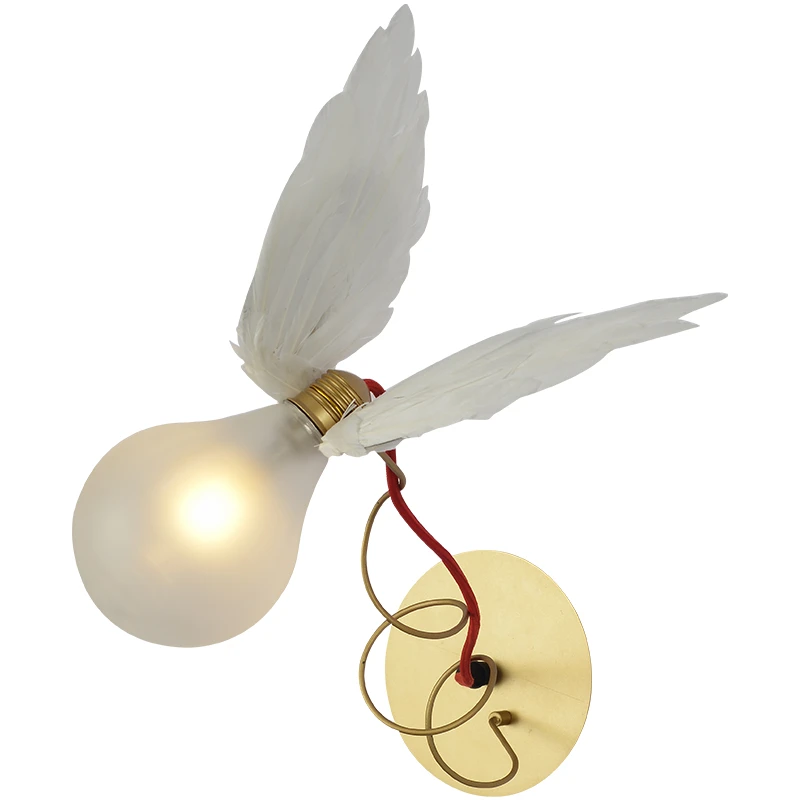 Lâmpada de Parede Nordic Anjo Pena Cobre Enrolamento Ajustável Luz Parede Restaurante Decoração Industrial Iluminação Luminária Led Fio 11 Nordic anjo pena led lâmpada de parede