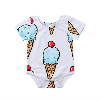 

Pretty New Baby Girls Boys Summer Bodysuit Ice Cream print cotton Jumpsuit Outfit Clothes short sleeve Stylish Pudcoco Bodysuit