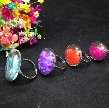 

20sets/lot no filler diy Flat Round Liquid Rings, glass bubble Liquid party rings, Glass Globe Bubble Vial ring jewelry gifts