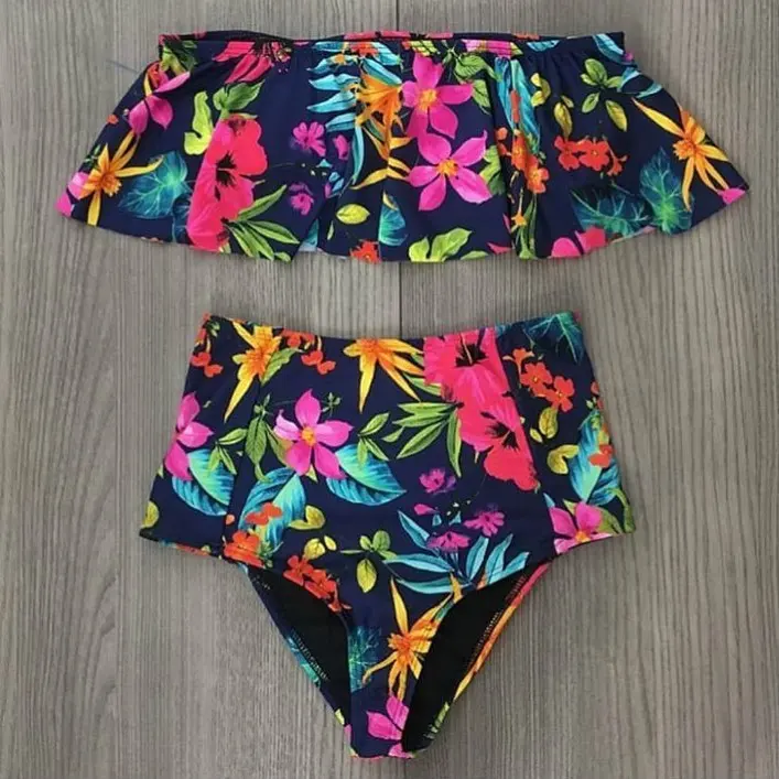 HTB1SuY8Mr2pK1RjSZFsq6yNlXXal 2019 New Sexy High Waist Bikini Swimwear Women Swimsuit Off Shoulder Bathing Suit Biquini Ruffle Brazilian Bikini Set Beachwear