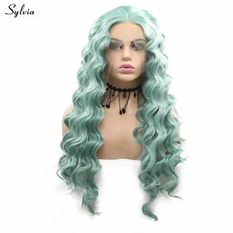 

Sylvia Bouncy Curly Mint Green Wig Heat Resistant Synthetic Wigs for Women Party New Hairstyle Middle Part Long Lace Front Wig