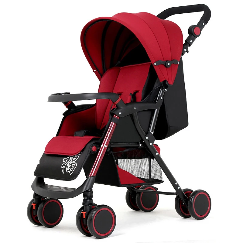Детская коляска, может лежать, легкая, портативная, складная, четыре колеса, амортизатор, для новорожденных, детская коляска для путешествий, От 0 до 3 лет - Цвет: red