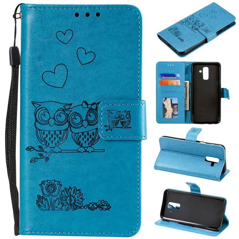 

2019 Owl Flip Wallet Cell Phone Case For Samsung Galaxy A6 Plus 2018 Case Soft Funda Cover For Coque Samsung A8 Case Leather Bag