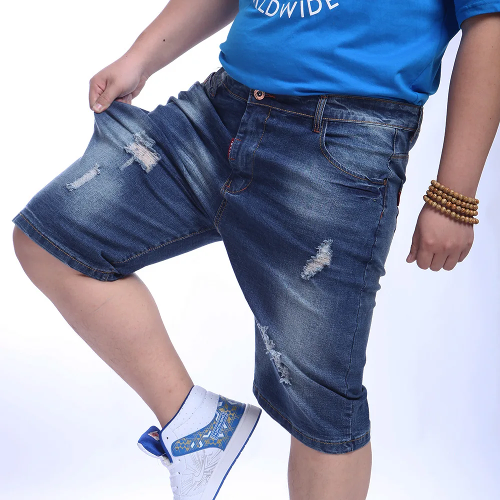 2016 New Fashion Men Denim Plus Size Jeans Shorts Blue Short Ripped