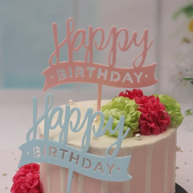 

OUDIROSE Pink Blue Acrylic Cake Topper Happy Birthday Cake Decoration Wedding Family Party Cake Baking Decoration Party Supplies