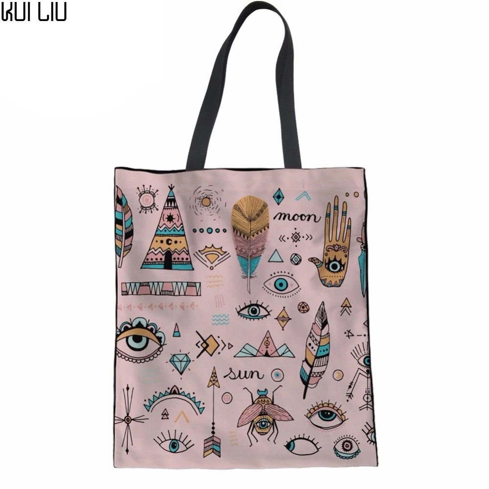 

Boho Vibes Guitar Printing Women Shopping Bag Female Handbags Large Shopping Bags Ladies Beach Package Bag Packing Recyclable