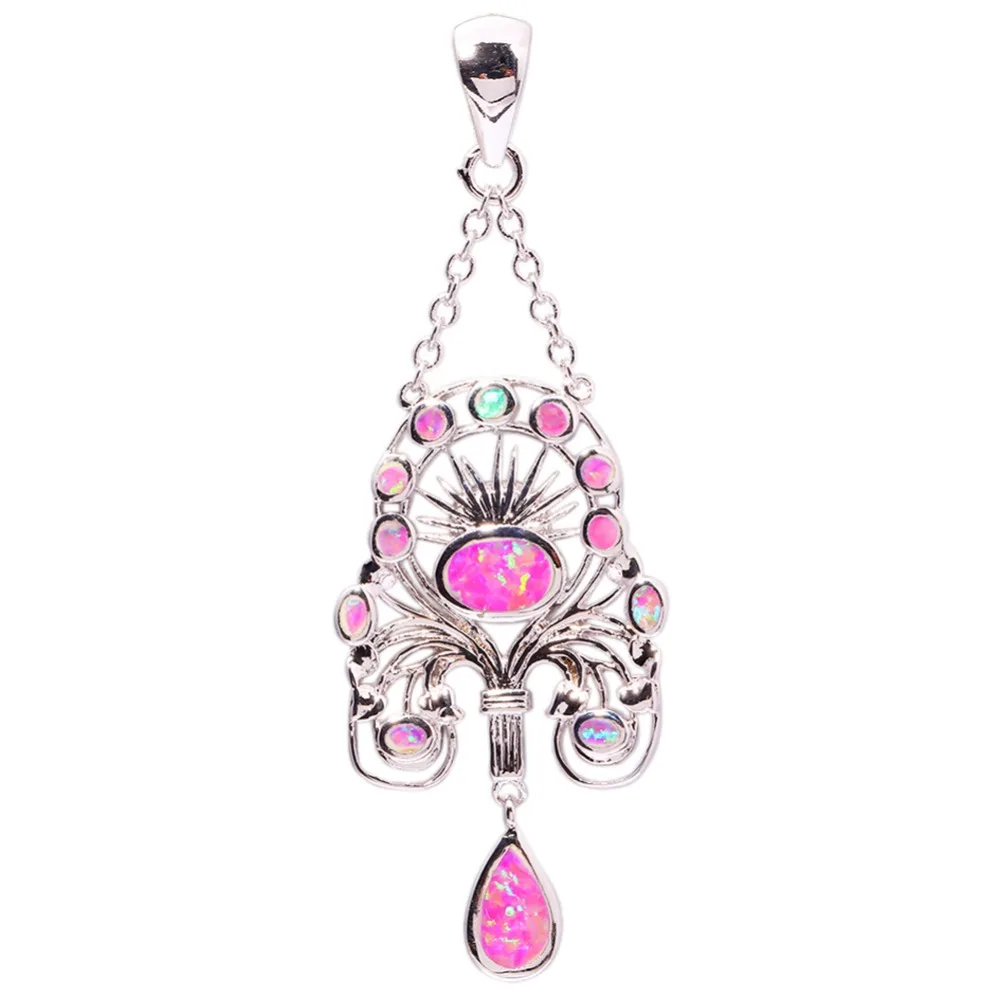 New Style Wholesale Retail For Women Jewelry Pink Fire Opal Silver Plated Pendant 1 7 8