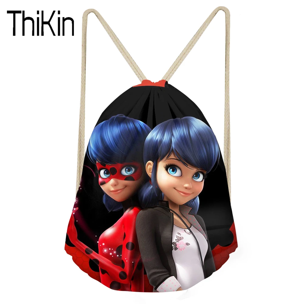 

THIKIN Lady Bug Print Drawstring Bags Small Kids Boys Girls Causal Daliy Backpacks Children 3D Cartoon String Backpack Beach Bag