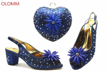 

OLOMM Blue Color Italian Shoes and Bag Set Decorated with Rhinestone African Matching Shoes and Bags Italian In Women.Y-12