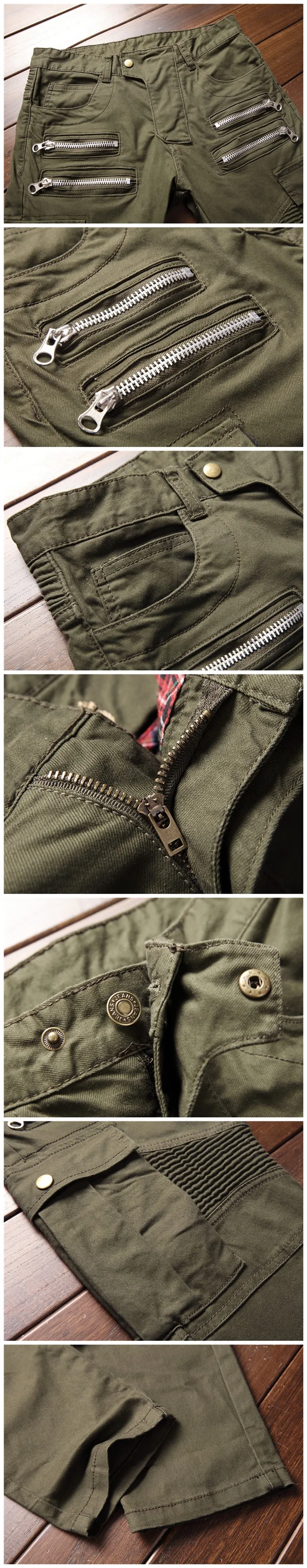 Высокое качество Новые мужские зеленые джинсы мотоциклетные камуфляжные военные облегающие модные дизайнерские байкерские джинсы мужские