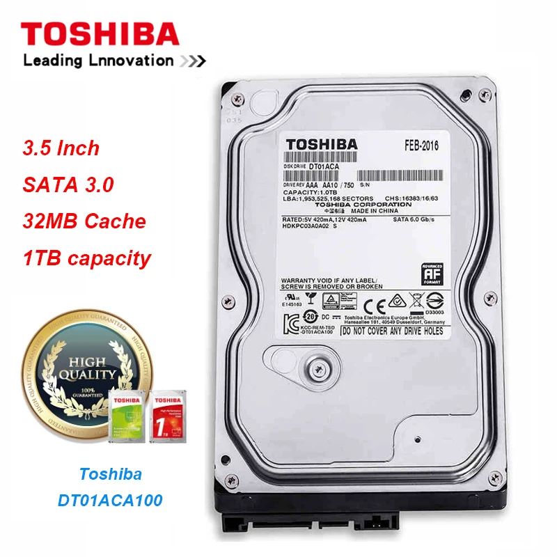  Original Toshiba 1 T Disco Duro DT01ACA100 SATA/300/7200 RPM 32 MB Cache 35 