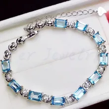 Натуральный голубой ожерелье из топаза браслет 925 серебро для женщин или мужчин Fine jewelry 1.2ct* 10 шт. Самоцветы# XY18092602
